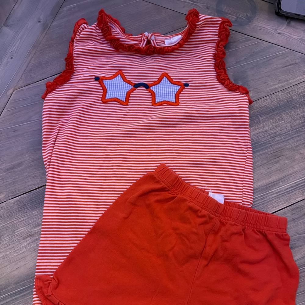 Stitchy Fish Girls Patriotic Sunglasses Outfit Set Red Stripe Top Shorts 6